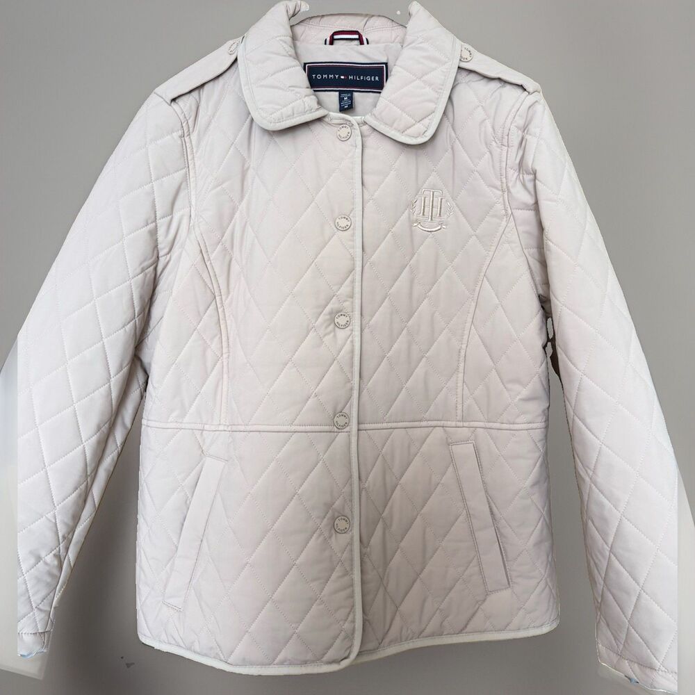 NWT Tommy Hilfiger Womens Diamond Quilted Winter Coat Size M Tan $180 1D112